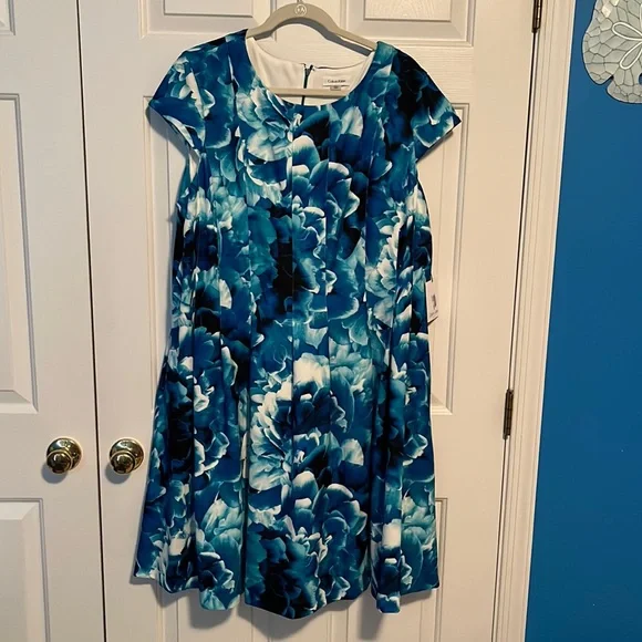 Calvin Klein | Dresses | Calvin Klein 2w Blue Floral Fit And Flare Dress |  Poshmark